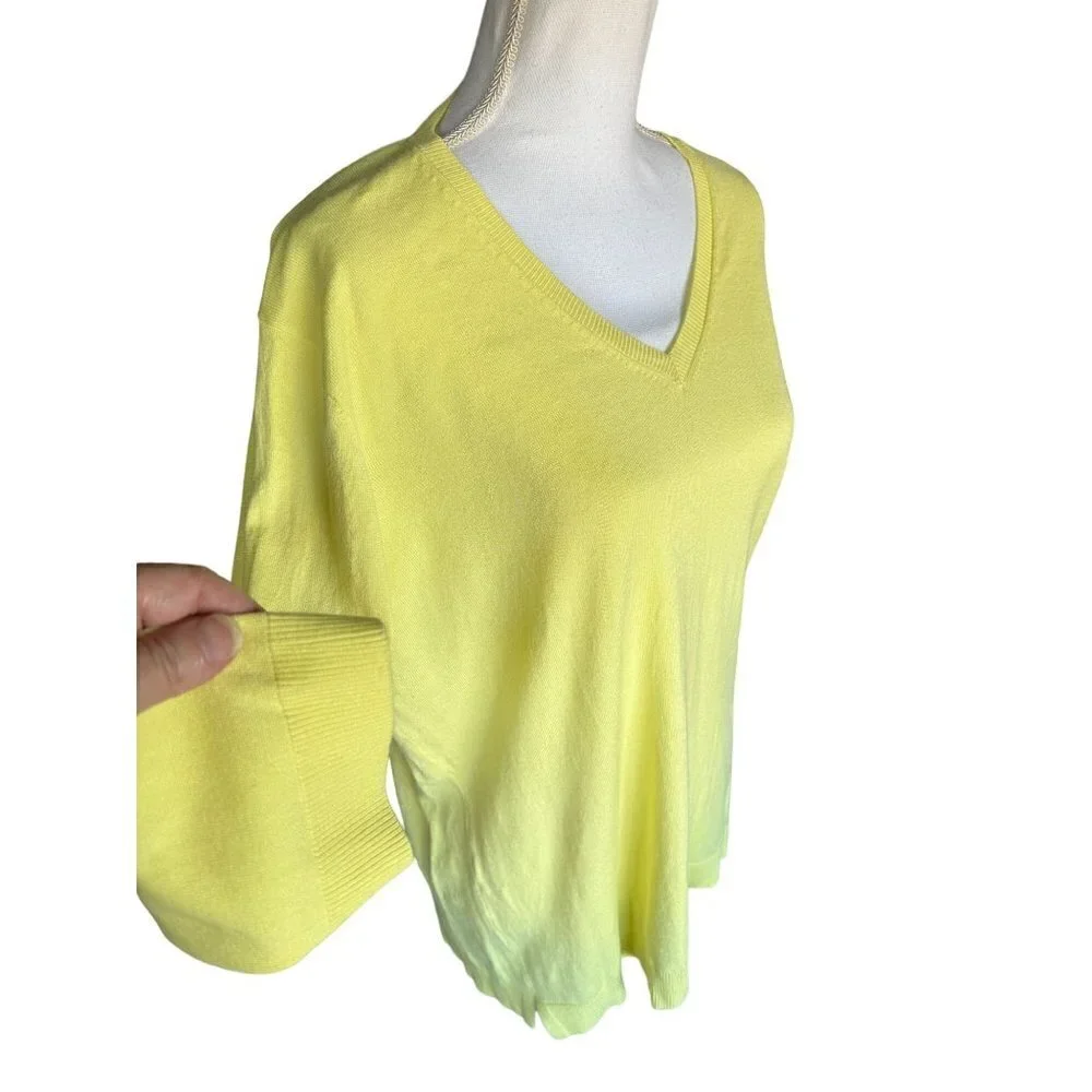 525 America Pullover Sweater Women's Size XXL Yellow 3/4 Sleeve V-Neck